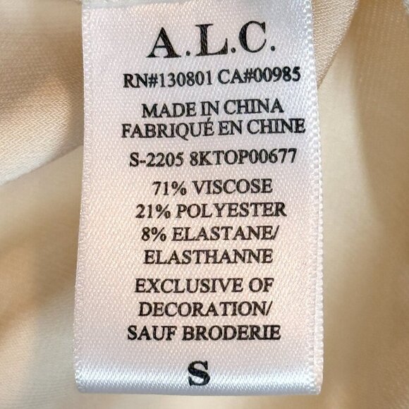 ALC Top Ruched Short Sleeve Beaded Detail Cream Retro Small - Picture 9 of 14